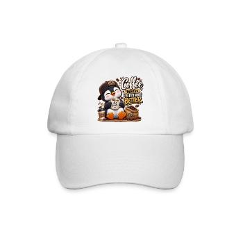 Design Süßer Pinguin Coffee Lover Kaffee macht all - Baseballkappe - Weiß/Weiß - Vorne