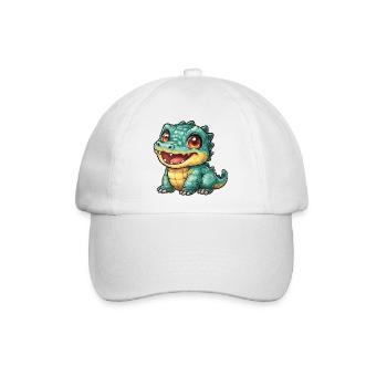 Fröhlicher Krokodil Dino mit großen Augen - Baseballkappe - Weiß/Weiß - Vorne