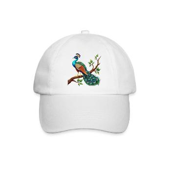 Einfacher Pfau auf Ast - Baseballkappe - Weiß/Weiß - Vorne