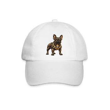Französische Bulldogge – Goldener Art Deco Hund - Baseballkappe - Weiß/Weiß - Vorne