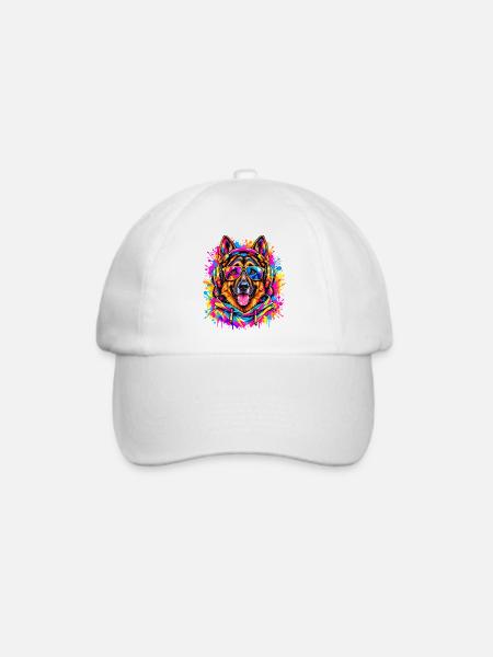 Deutscher Schäferhund – Neon Street Art - Baseballkappe - Weiß/Weiß