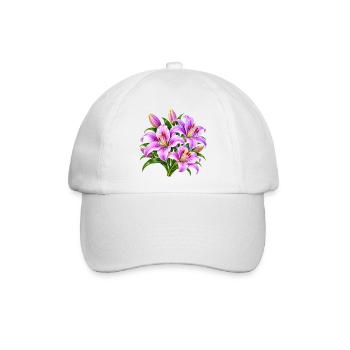 Rosa Lilien-Strauß-Druck - Baseballkappe - Weiß/Weiß - Vorne