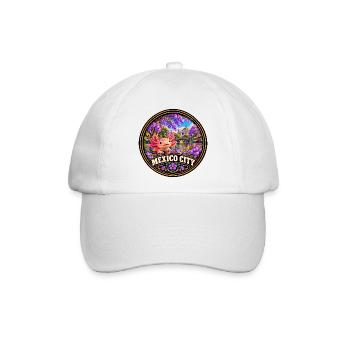 Mexiko Stadt Axolotl Lila Blumen Dschungel Urlaub - Baseballkappe - Weiß/Weiß - Vorne