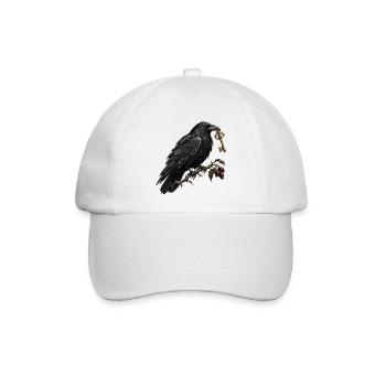 Rabe mit altem Schlüssel – Gothic Art - Baseballkappe - Weiß/Weiß - Vorne