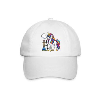 Einhorn mit Shisha – Fantasievolles Motiv - Baseballkappe - Weiß/Weiß - Vorne