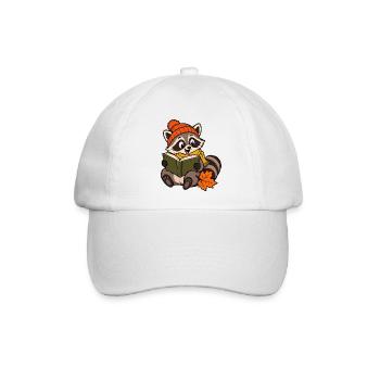 Der Waschbär liest - Baseballkappe - Weiß/Weiß - Vorne