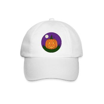 Grinsender Kürbis bei Vollmond - Baseballkappe - Weiß/Weiß - Vorne