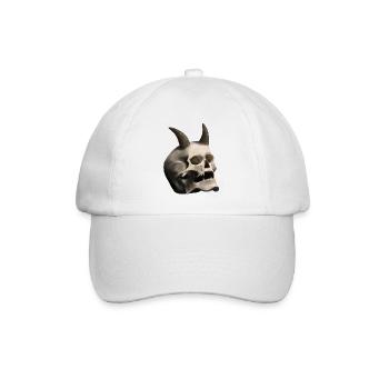 Totenkopf mit Hörnern - Teufelsschädel - Baseballkappe - Weiß/Weiß - Vorne