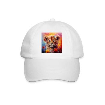 Löwenbaby – buntes Tiermotiv - Baseballkappe - Weiß/Weiß - Vorne