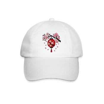 Japanische Lampion Sakura Kirschblüte Vektor Shirt - Baseballkappe - Weiß/Weiß - Vorne