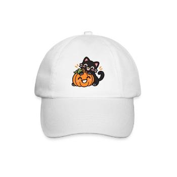 Süße schwarze Katze mit Halloween Kürbis - Baseballkappe - Weiß/Weiß - Vorne