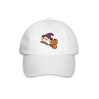 Süßer Hexengeist auf Besen – Halloween - Baseballkappe - Weiß/Weiß - Vorne