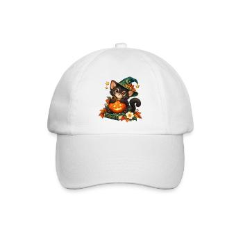 Halloween-Katze mit verzaubertem Kürbis - Baseballkappe - Weiß/Weiß - Vorne