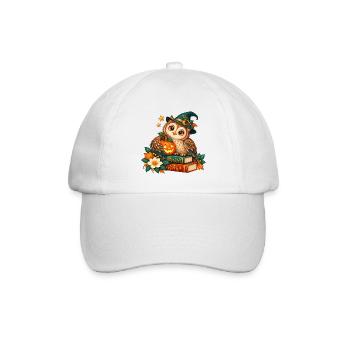 Halloween-Eule zwischen Büchern und Kürbis - Baseballkappe - Weiß/Weiß - Vorne