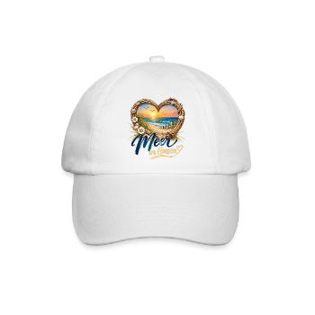 Meer im Herzen: Strandherz-Design - Baseballkappe - Weiß/Weiß - Vorne
