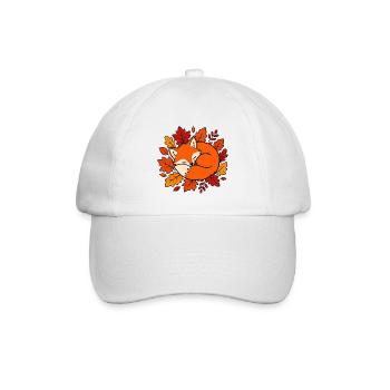 Schlafender Fuchs Herbstblätter Natur Vektor Shirt - Baseballkappe - Weiß/Weiß - Vorne