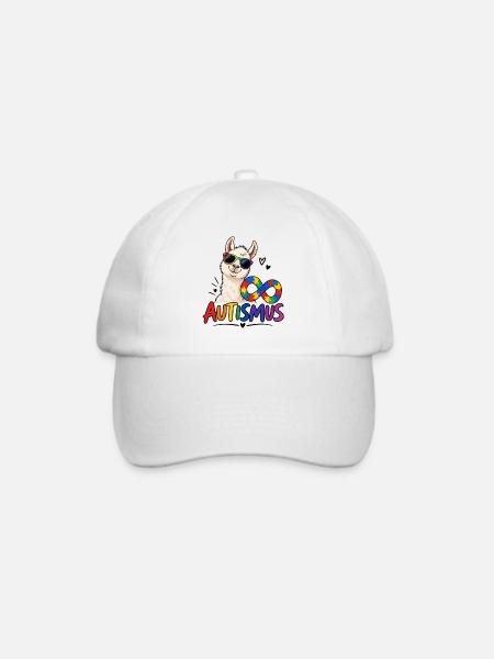 Lama Regenbogenpuzzle Autismus - Baseballkappe - Weiß/Weiß