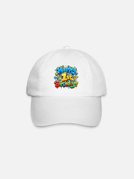 Herzlichen Glückwunsch zum ersten Geburtstag Graffiti-Kinderparty-Shirt - Baseballkappe - Weiß/Weiß