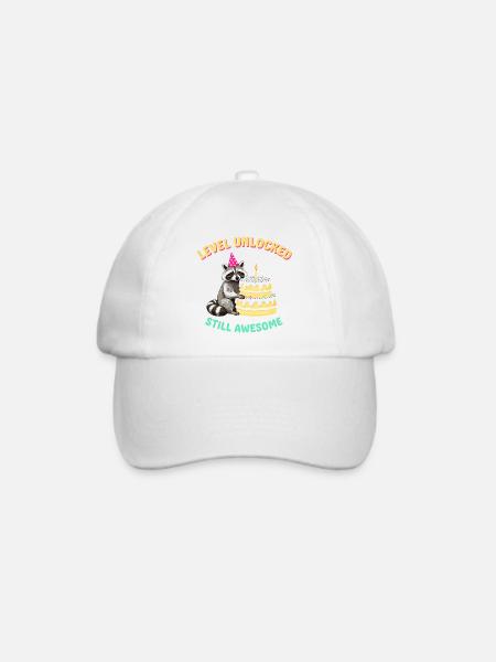 Level Freigeschaltet Waschbär am Kuchen - Baseballkappe - Weiß/Weiß