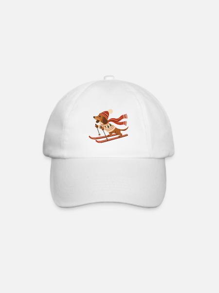 Dackel auf Skiern - Baseballkappe - Weiß/Weiß