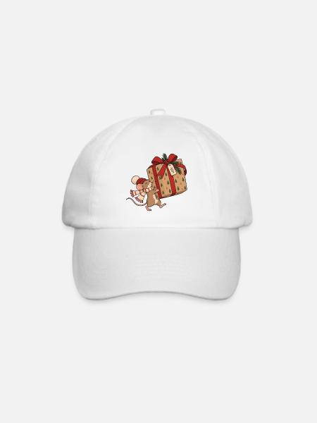 Christmas Mouse With Gift - Baseballkappe - Weiß/Weiß