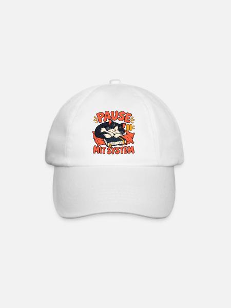 Pausenkatze – Pause mit System - Baseballkappe - Weiß/Weiß
