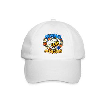 Hummel im Herzen – Biene und Blumen - Baseballkappe - Weiß/Weiß - Vorne
