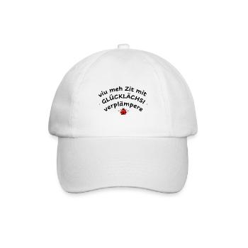 🎁 Glück verschenken „Viu meh Zit mit Glücklächsi - Baseballkappe - Weiß/Weiß - Vorne
