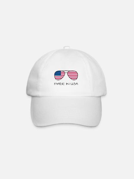 Made in USA Amerika Stars and Stripes Sonnenbrille - Baseballkappe - Weiß/Weiß