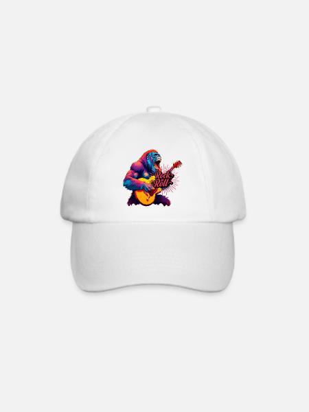 Rockn Roll, Gorilla spielt Gitarre - Baseballkappe - Weiß/Weiß
