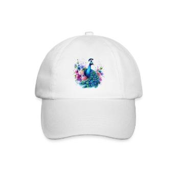 Pfau Pfauenfeder Blumen Bunt Farbenfroh Kunst - Baseballkappe - Weiß/Weiß - Vorne