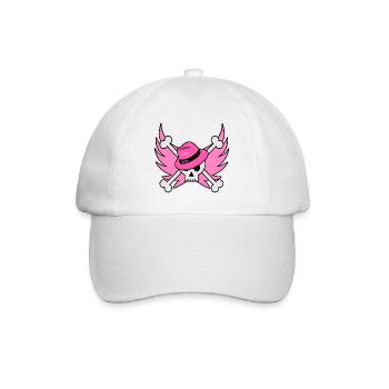Flying Skull mit pinkfarbenem Hut und rosa Flügeln - Baseballkappe - Weiß/Weiß - Vorne