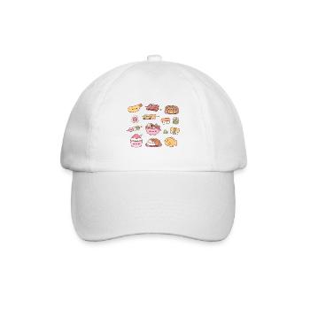 Niedliches japanisches Essensset Ramen Sushi Curry und mehr - Baseballkappe - Weiß/Weiß - Vorne