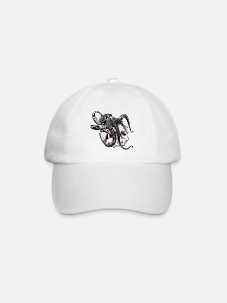 Oktopus Kraken auf einem Totenschädel Geschenk - Baseballkappe - Weiß/Weiß