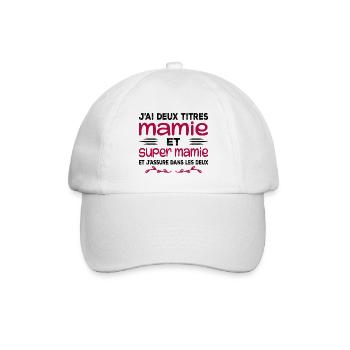 Ich habe zwei Titel: Oma und Super Oma, Geschenk, Oma - Baseballkappe - Weiß/Weiß - Vorne
