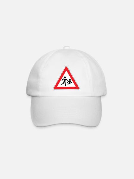 Verkehrsschild Kinder spielen Papa Mama Eltern Fam - Baseballkappe - Weiß/Weiß