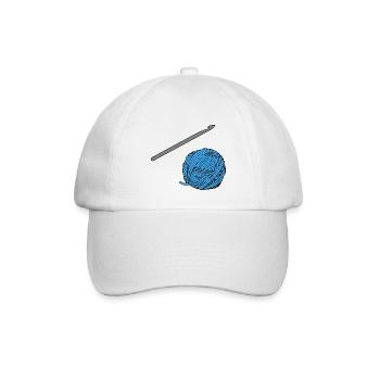 Blaues Häkel-Garn mit Häkelnadel - Baseballkappe - Weiß/Weiß - Vorne