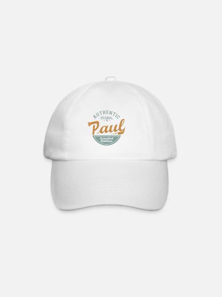 Paul Name Geschenk personalisiertes T-Shirt Paul - Baseballkappe - Weiß/Weiß