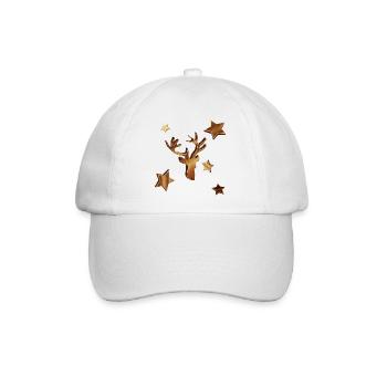 Hirschkopf in Holzoptik mit Sterne für Weihnachten - Baseballkappe - Weiß/Weiß - Vorne