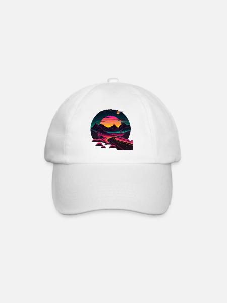 Straße im Synthwave-Stil - Baseballkappe - Weiß/Weiß