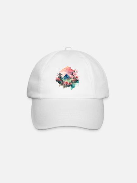 Asiatische Aquarelllandschaft - Baseballkappe - Weiß/Weiß