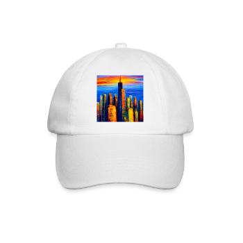 New York Wolkenkratzer während des Sonnenuntergang - Baseballkappe - Weiß/Weiß - Vorne