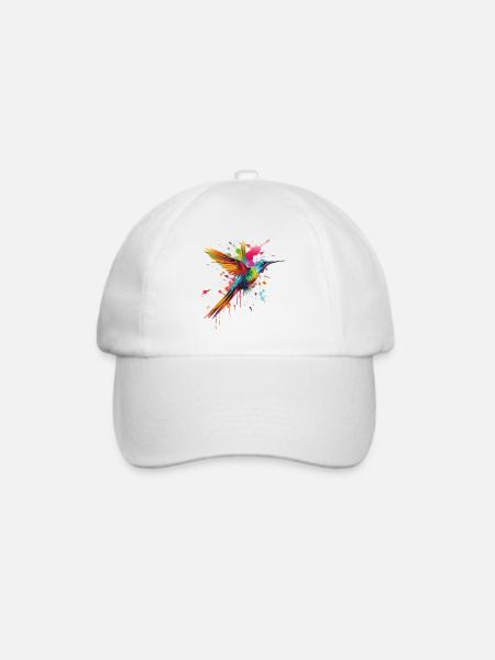 Kolibri Vogel Tier Kunst Aquarell Splash Bunt - Baseballkappe - Weiß/Weiß