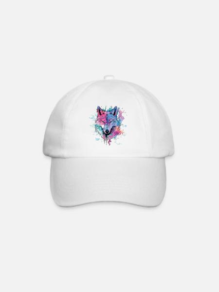 Wolf Wolfskopf Bunt Splash Natur Wildnis Kunst - Baseballkappe - Weiß/Weiß