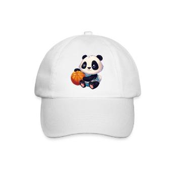 Süßer panda sitzt und hält einen Basketball - Baseballkappe - Weiß/Weiß - Vorne