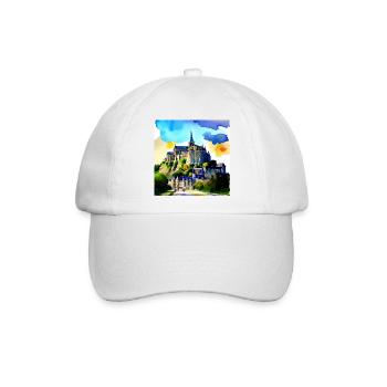 Mont Saint Michel, Frankreich - Aquarell - Baseballkappe - Weiß/Weiß - Vorne