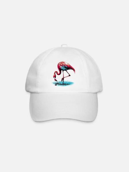 Rosa Flamingo - Baseballkappe - Weiß/Weiß