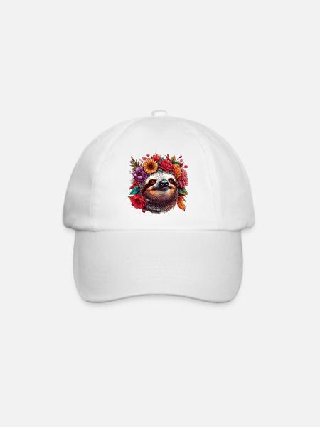 Faultier mit Blumen - Baseballkappe - Weiß/Weiß