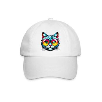 Kater mit Sonnenbrille - Baseballkappe - Weiß/Weiß - Vorne