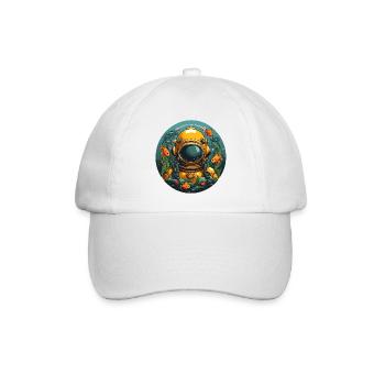 Taucherhelm mit Fischen auf dem Meeresgrund - Baseballkappe - Weiß/Weiß - Vorne